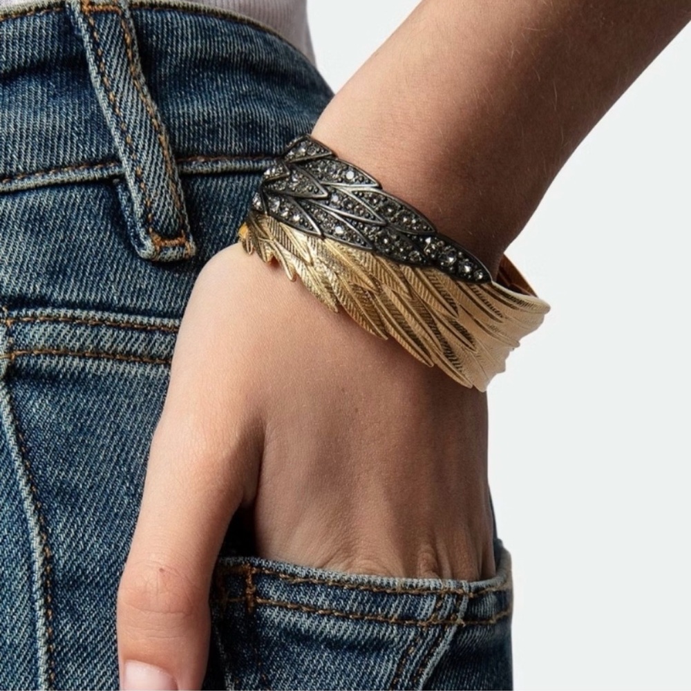 Zadig & Voltaire Gold and Black Feather Bracelet